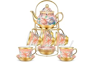 20-Piece Porcelain Tea Set for Adults with Metal Holder