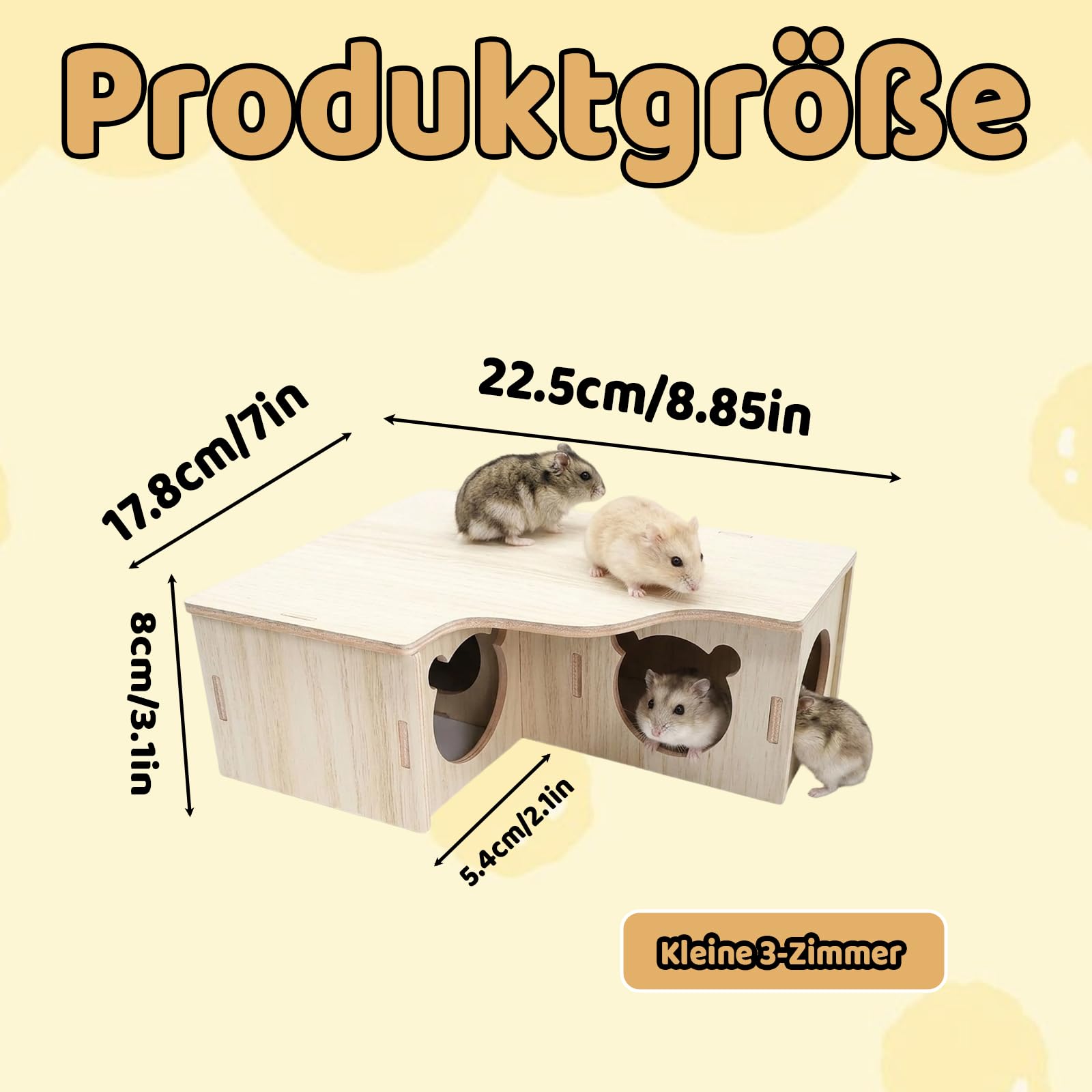 3-Zimmer Hamster Haus Mehrkammernhaus Hamster, Natürliches Holz Hamsterhaus Aus Holz, Zwerghamster Zubehör Hamster Versteck, Mehrkammernhaus Hamster Zubehör, Hamsterhaus Klein Für Sichere Käfige - 2