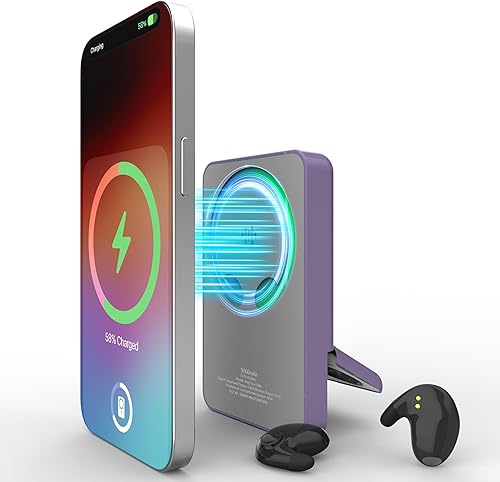 WireBeats Cargador portátil magnético y auriculares 2 en 1 un banco de energía inalámbrico de 5000 mAh integrado con verdaderos auriculares estéreo