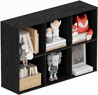 Book Shelf, Wooden Cube Storage Organizer with 11" Open Cubes, Stackable Modular Bookcase for Room Divider Storage, 2 Tier Bookshelf for Living Room, Bedroom, Office (Black, 6-Cube)