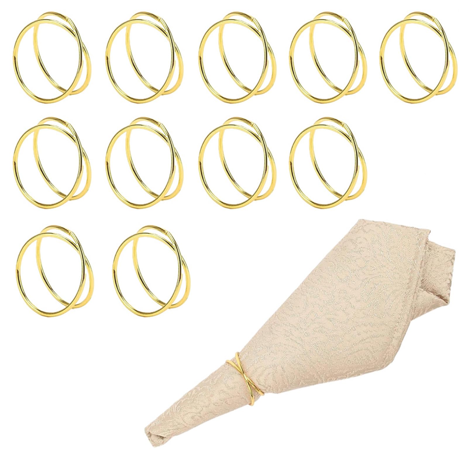 0XBIT 12 Piezas Anillos de Servilletas de Metal, Dorado Napkin Rings, Diseño de Círculo en Espiral Doble Servilleteros Anillos, Adecuado para Fiestas, Banquetes y Cenas