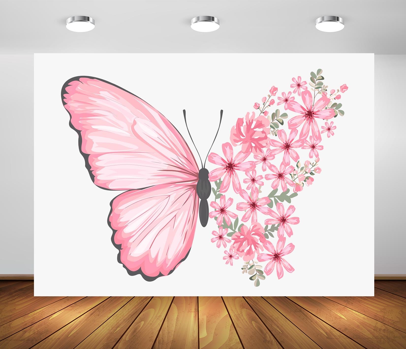 Fondale Fotografico 215x150cm Con Fiori Viola E Farfalle – Sfondo In Tessuto Per Matrimoni E Feste A Tema Giardino