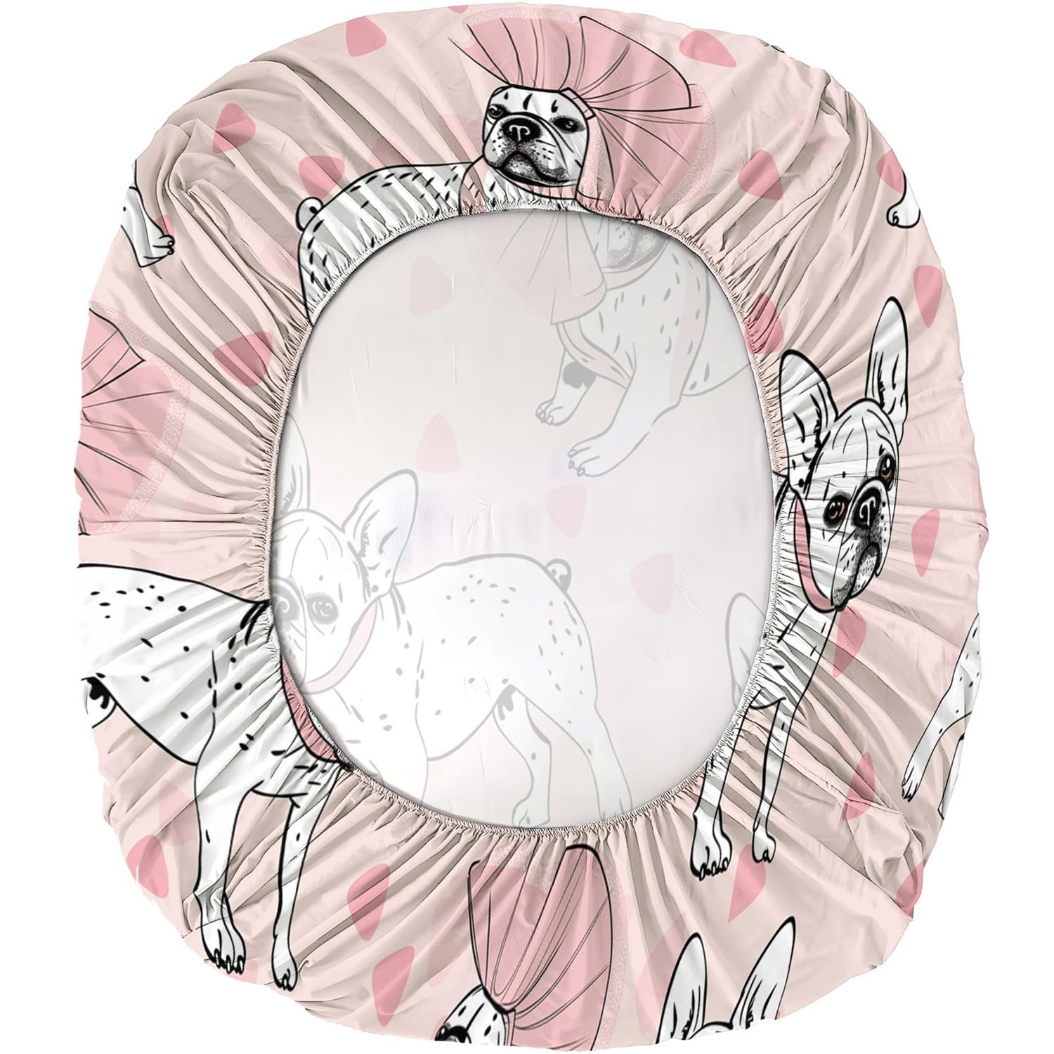 Biancheria da letto confortevole Simpatico bulldog francese 3 pezzi Lenzuolo doppio con angoli stampato con 2 federe Lenzuola in tessuto rosa extra morbido in microfibra spazzolata 160 x 200 + 30 CM