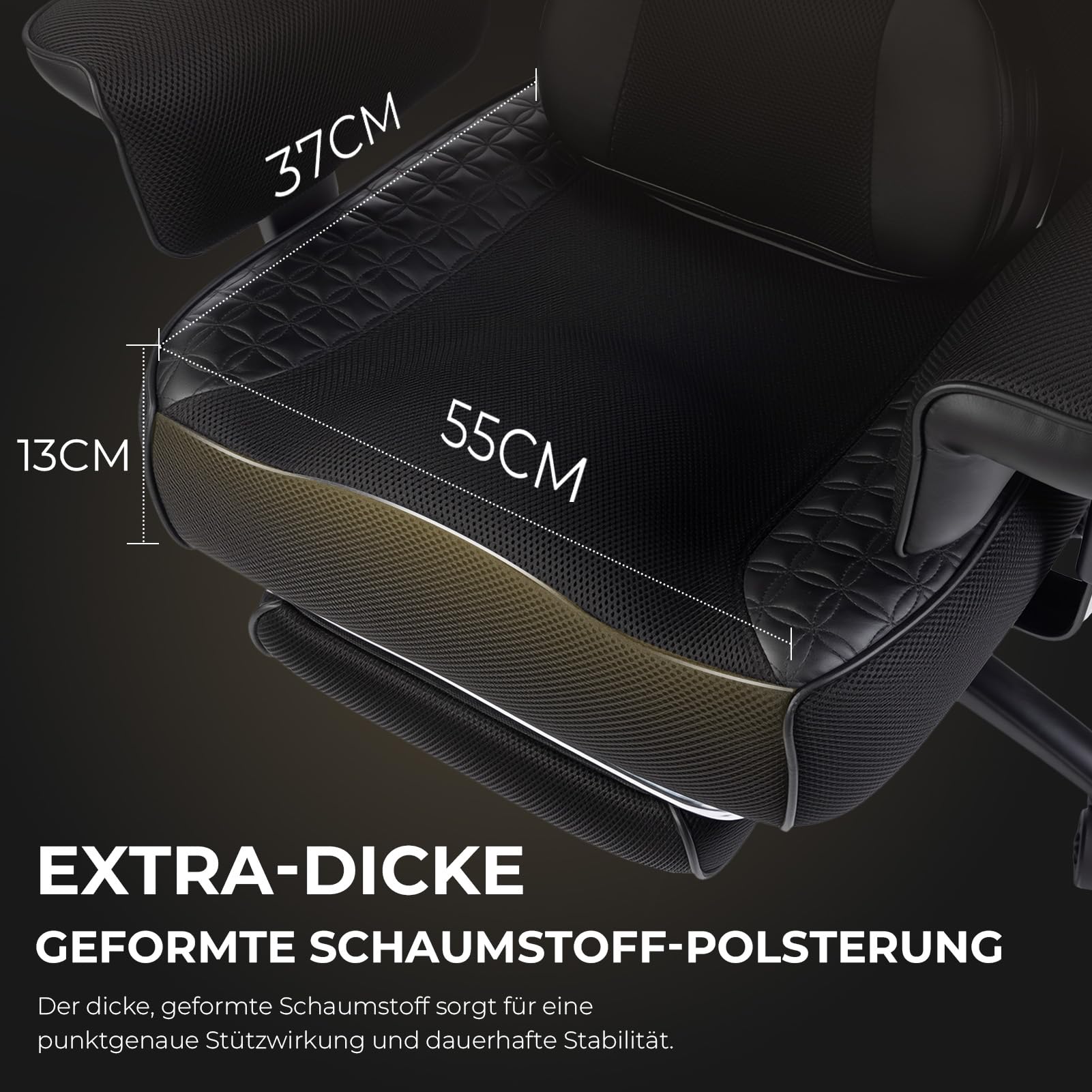 Dowinx XXL Bürostuhl mit Massage-Lendenkissen & Extra-Dicker Sitzpolsterung,Chefsessel mit Atmungsaktivem Mesh & Verstellbaren Armlehnen, Ergonomischer Schreibtischstuhl mit Fußstütze,Schwarz