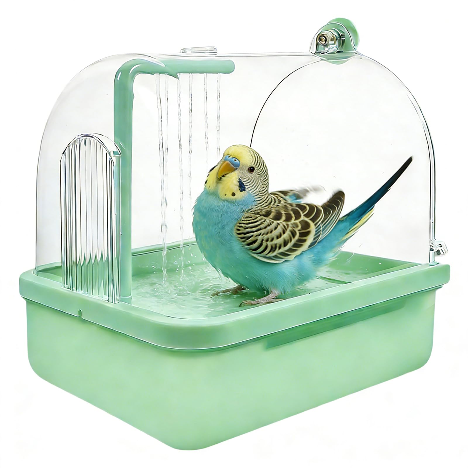Pacify Automatic Bird Bath for Cage, Hanging Bird Shower with Pump, Circulating Water Indoor Parakeet Bathtub Bird Cage Accessory for Parrot, Parakeet, Cockatiel, Budgie, Conure, Lovebird