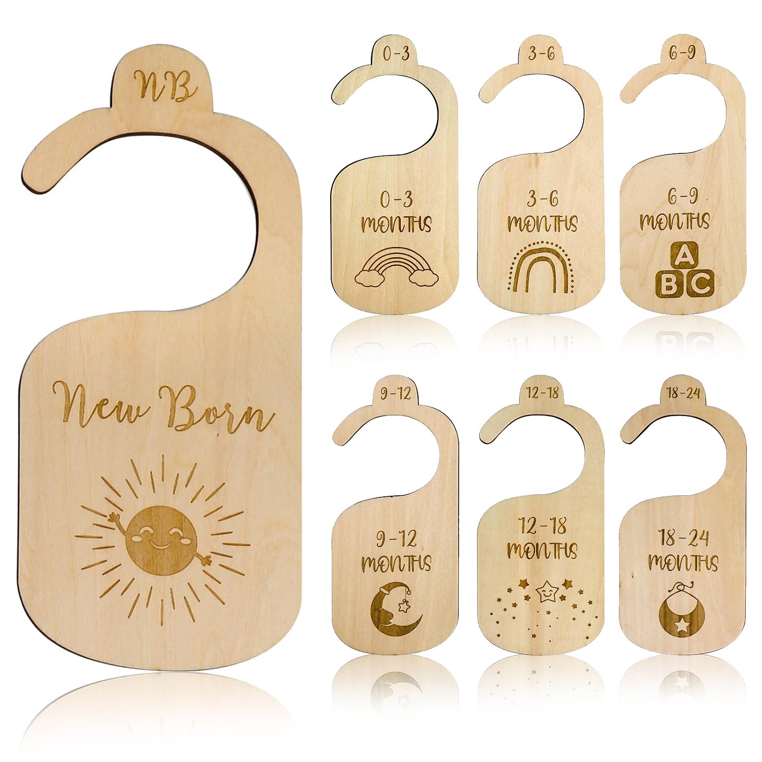 XNBTFK 7Pcs Baby Wardrobe Dividers,Baby Clothes Dividers,Wood Double-Sided Organizer From Newborn To 24 Months,Wardrobe Dividers,Wardrobe Dividers For Baby Clothes,Baby Clothes Organiser
