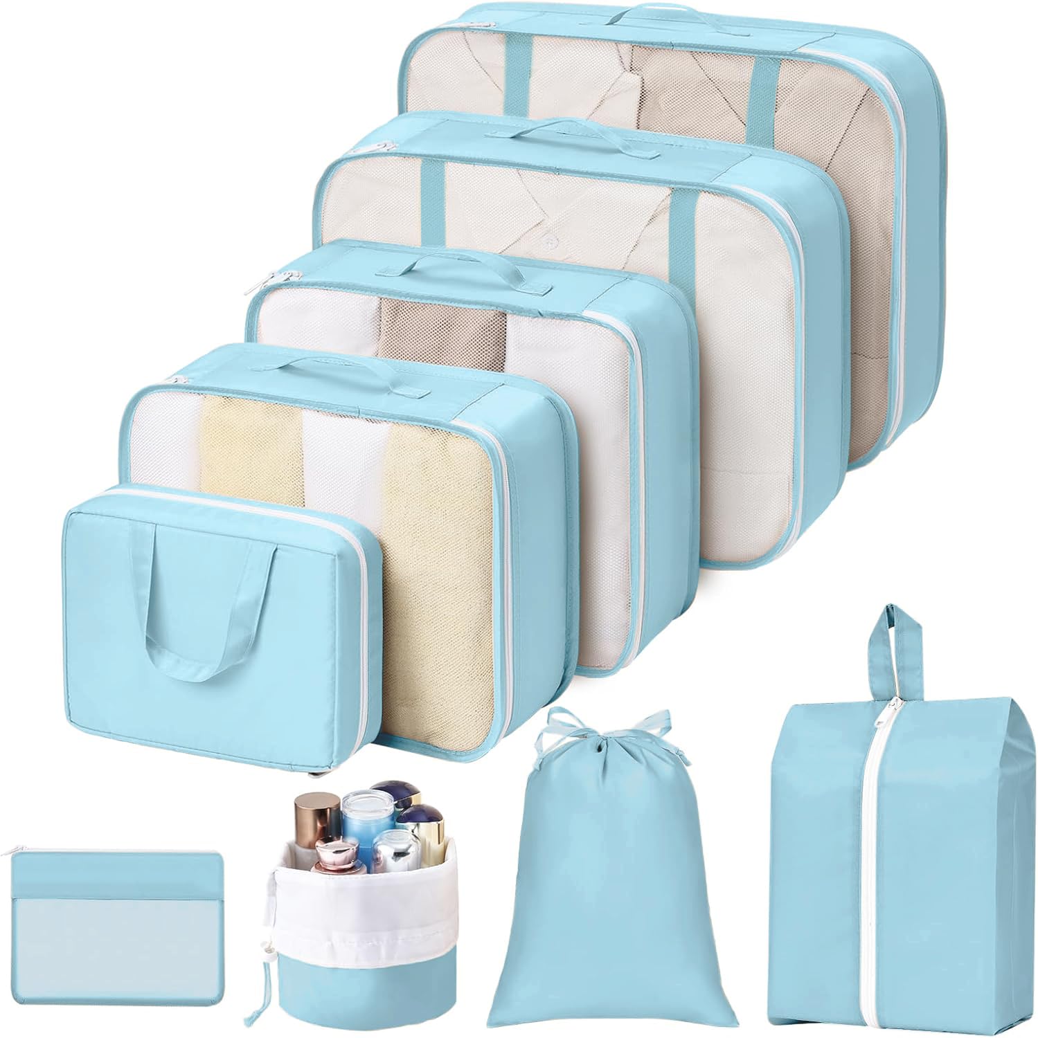 Packing Cubes for Travel - 9-Piece Luggage Packing Cubes for Suitcases Lightweight, Fits Carry-On Wrinkle-Free Mesh Bags for Efficient Travel Organization (Blue)