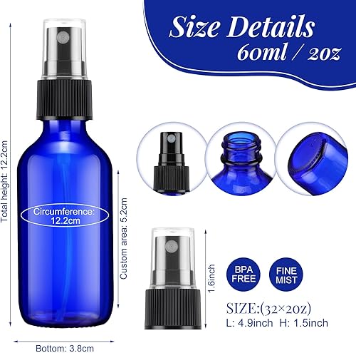 Miniatura 2 de Eccliy 32 botellas de vidrio de 2 onzas para aceites esenciales, pequeña niebla fina recargable, mini botellas de aerosol cosmético líquido,