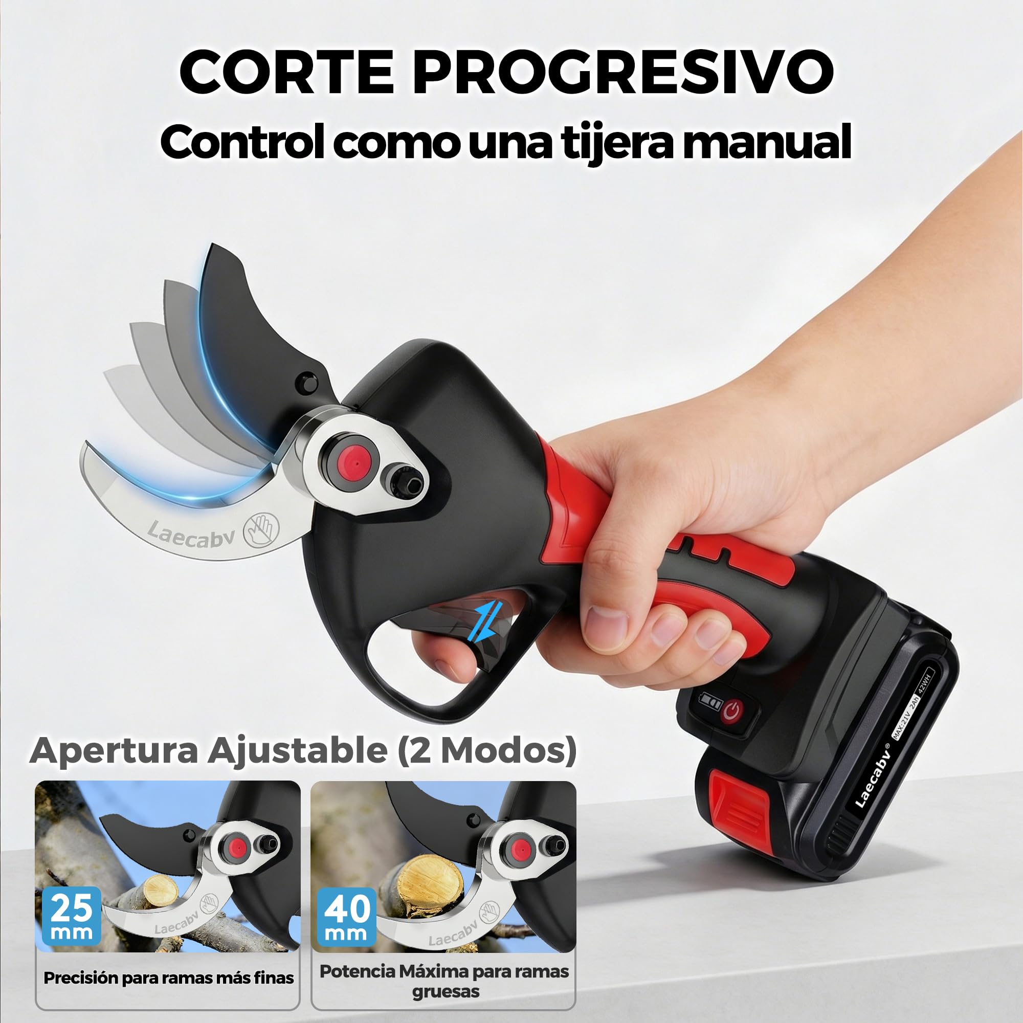 Laecabv Tijeras de podar electricas 40mm tijeras de podar bateria progresivo podadora eléctricas 2 Recargable Litio Batería para jardinería viñedos árboles frutales