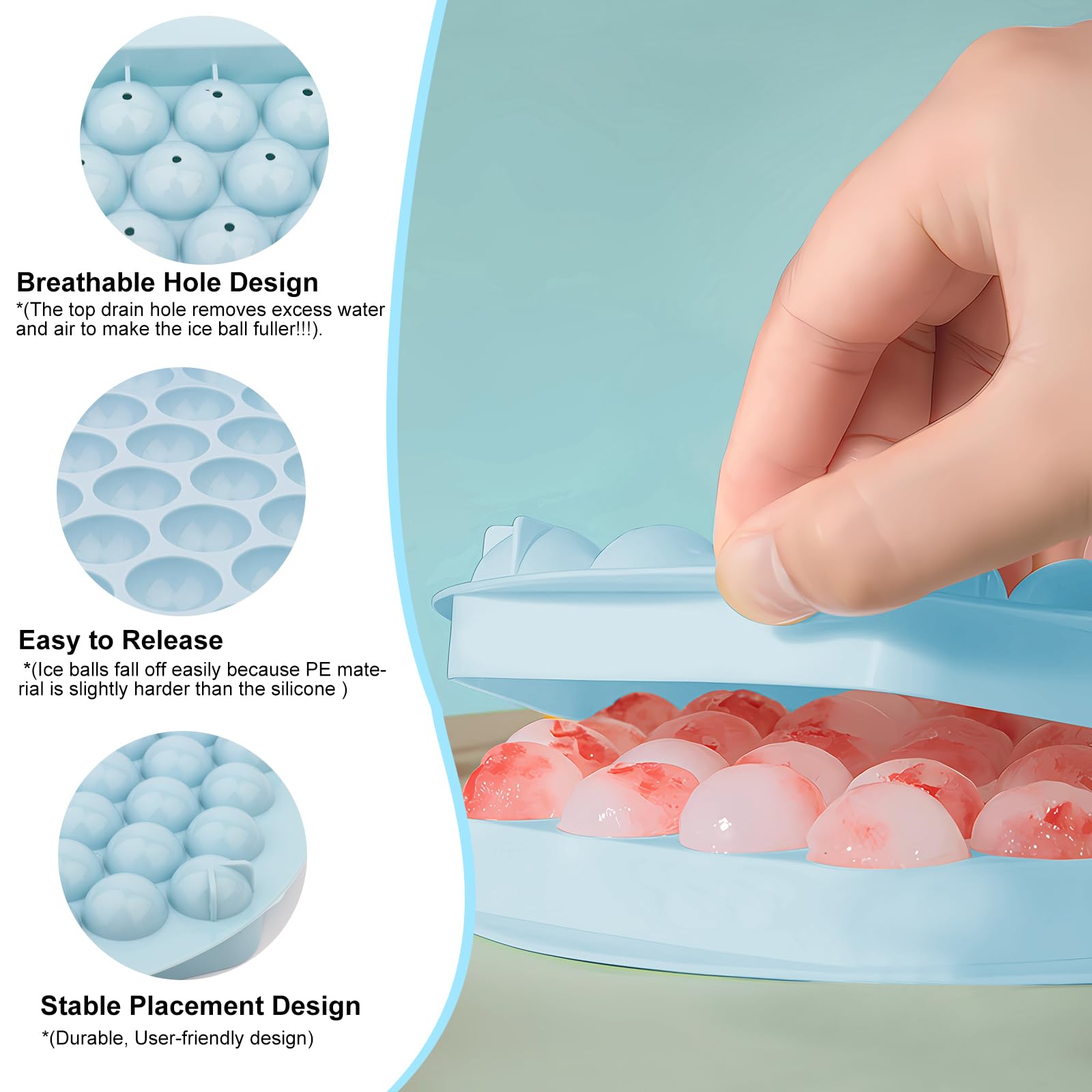 Stampo Ghiaccio Silicone 4 Pezzi Con Coperchio - BPA Free, Impilabile, Per Cubetti