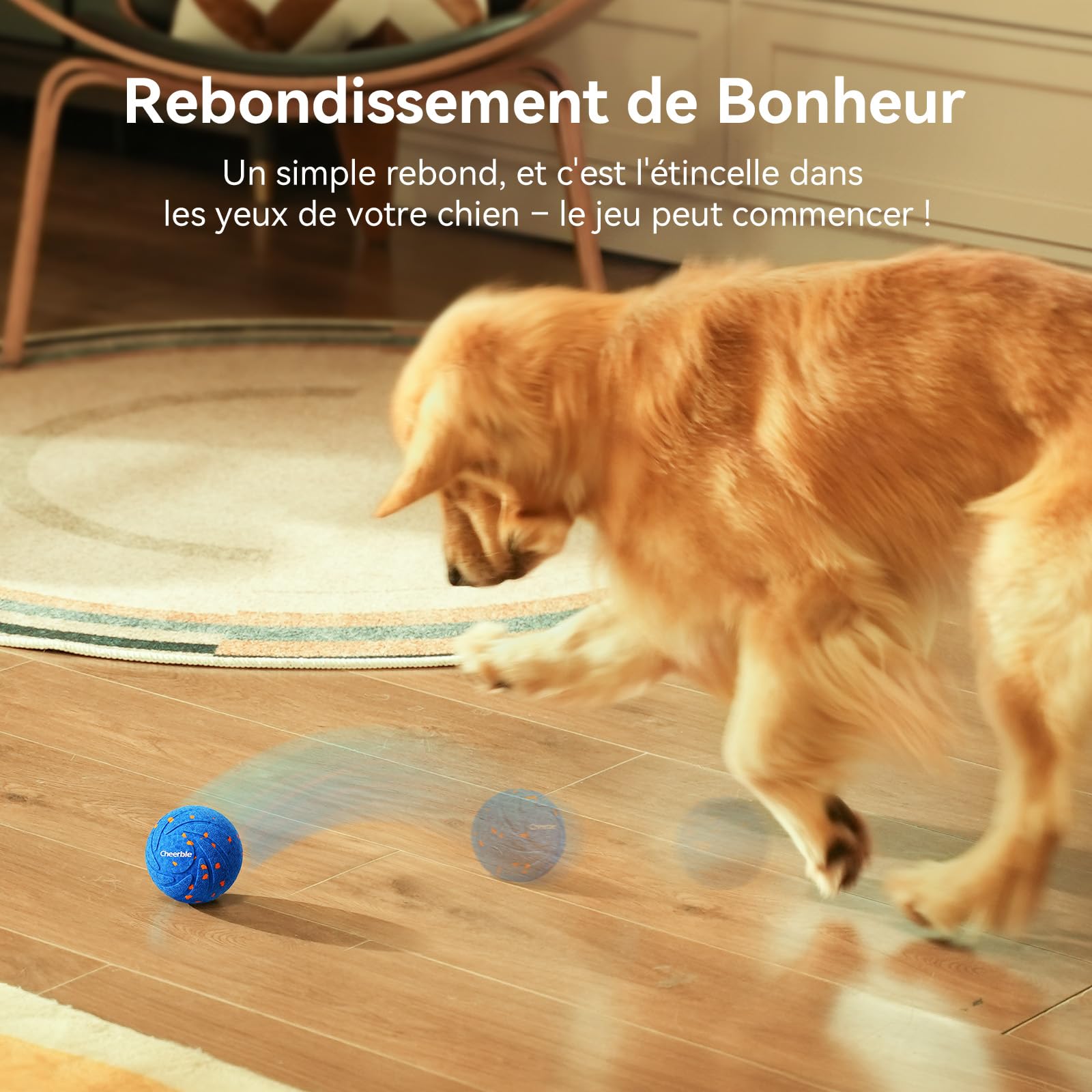 Cheerble Wicked Ball Air Self Moving Dog Balle Interactive pour Chien avec 3 Modes interactifs Jouet Intelligent pour Chien Cadeau d'anniversaire avec lumières LED (Bleu)