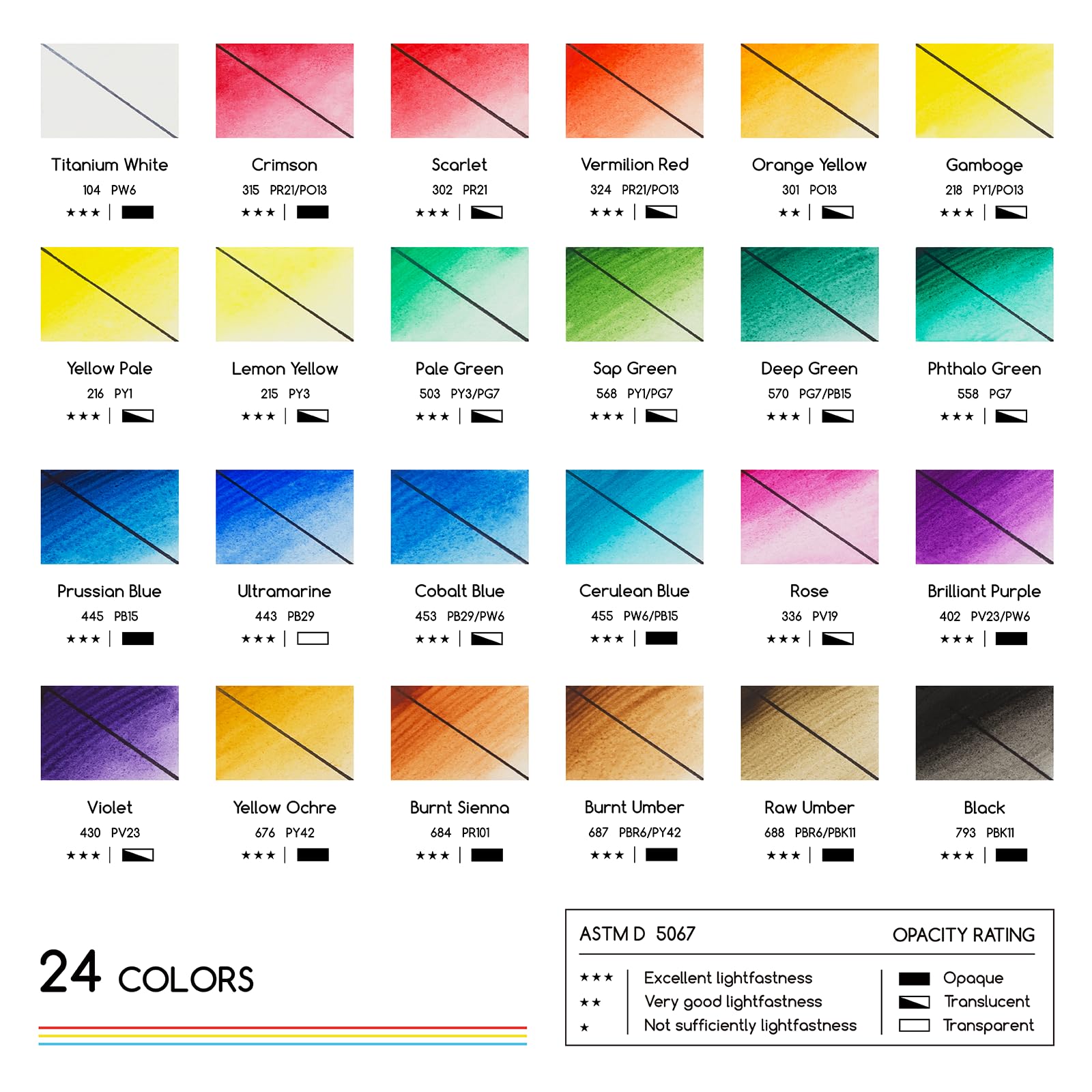 MEEDEN Lot de 24 Peintures Aquarelles 12 ml - Pigments Riches, Non Toxiques