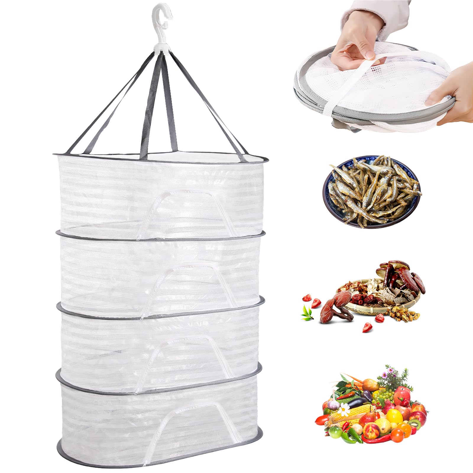 Rete Di Essiccazione Per Erbe - 4 Strati Pieghevole Con Chiusura Lampo - Foto 3