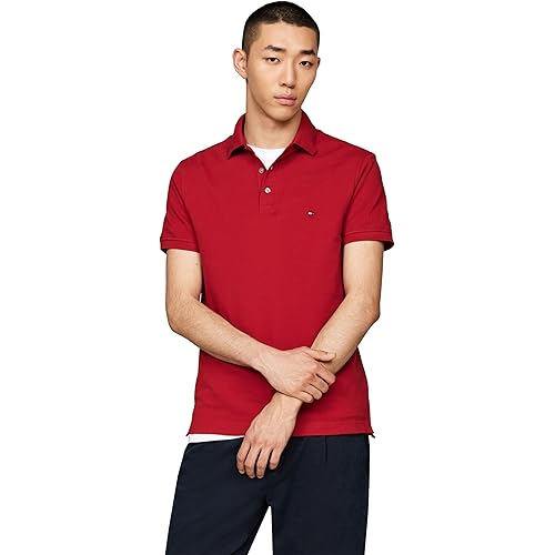 Tommy Hilfiger Men's Short Sleeve Polo Shirts in Regular Fit with Stretch and Organic Pique Cotton