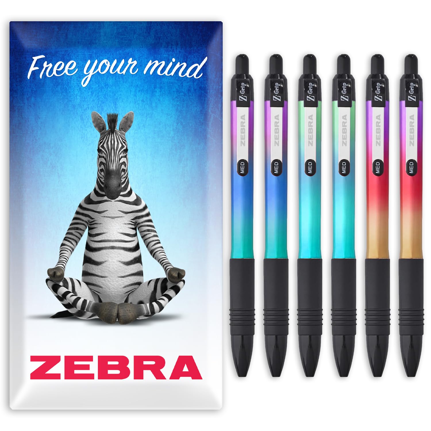 Zebra Z-Grip Smooth Ballpoint Pen - 1.0mm Nib - Black Ink - Metallic Ombre Barrels - In Envelope Gift Packaging (Pack of 6)