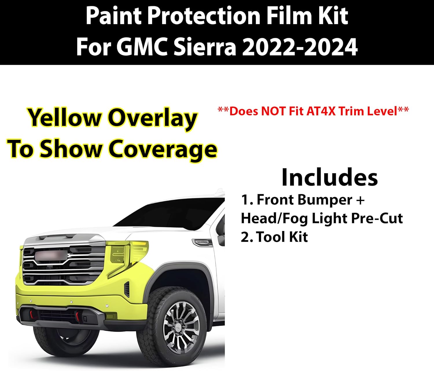 BOGAR TECH DESIGNS Front Bumper Paint Protection PPF Film Kit Cover Compatible with GMC Sierra 2022-2024, Clear Bra