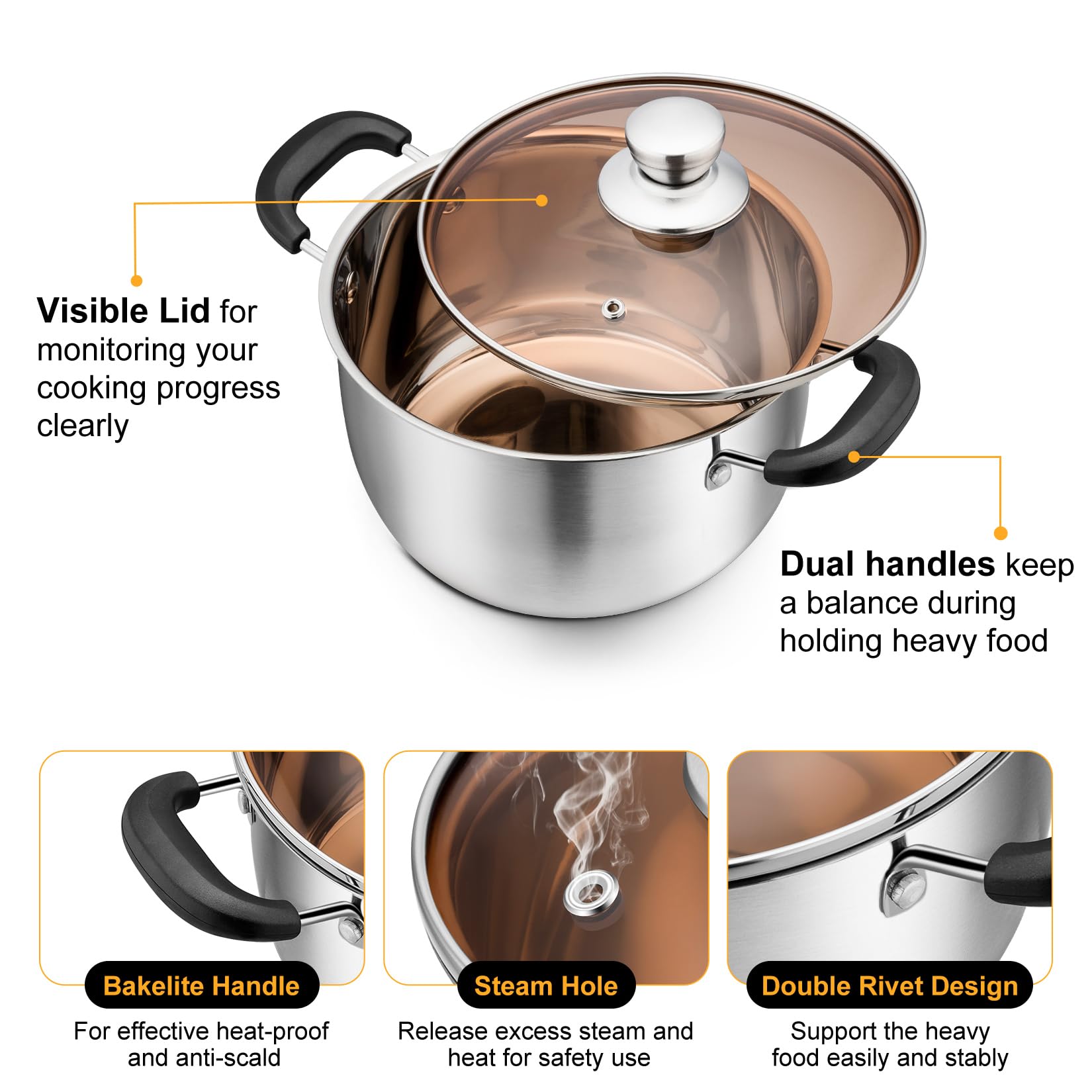 P&P CHEF 6 Qt Stainless Steel Stockpot -3