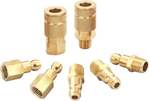 Miniatura 5 de Kit de acoplador y enchufe (14 piezas), tipo automotriz C, NPT de 14 de pulgada, juego de accesorios de aire de conexión rápida de latón macizo