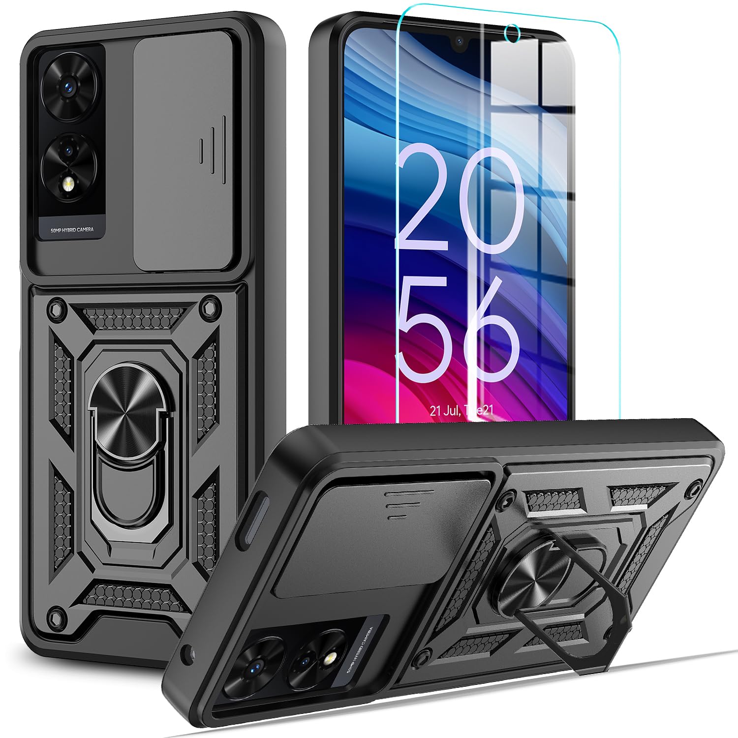 Cover per Realme C33 + [3 Pack] Pellicola Vetro Temperato, Weideworld