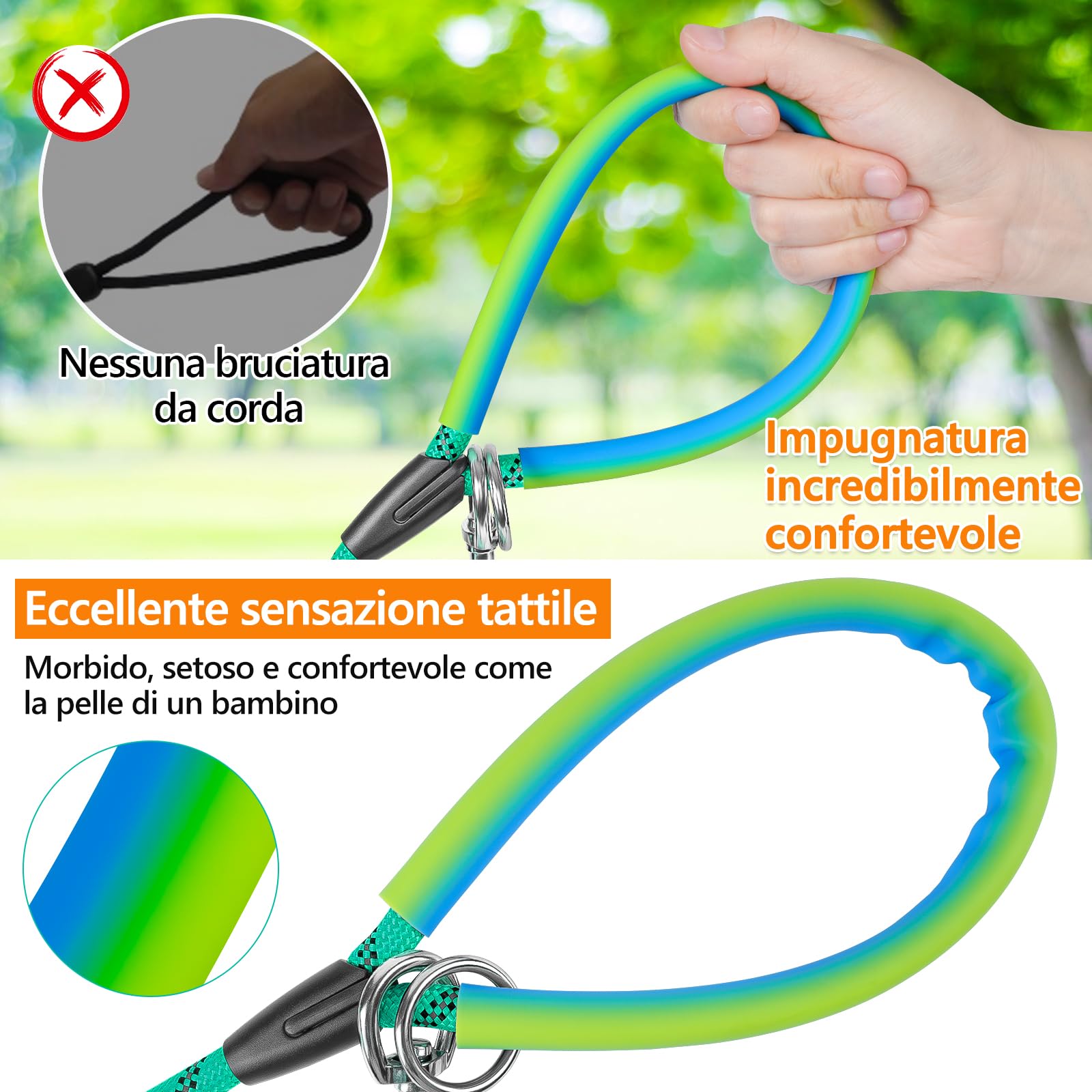 Aystkniet Guinzaglio da Addestramento per Cani, 5M 10M 15M 20M 30M Guinzaglio per Cani con 2 Ganci Girevoli e Fili Riflettenti, Guinzaglio Cane di Taglia Media e Grande, Corda da Legare per Cortile