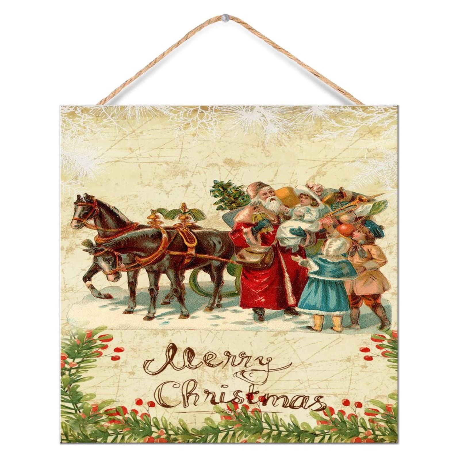 Panneau mural en bois moderne antique Santa Claus pour chambre et porche