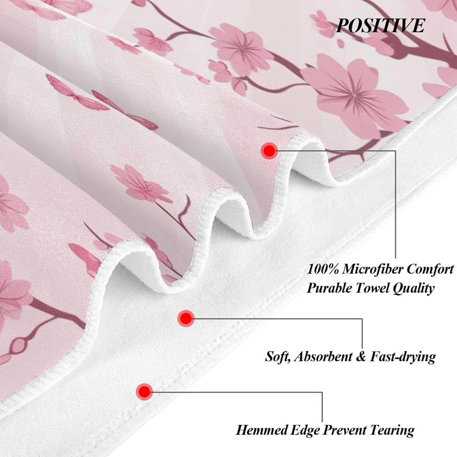 Soft Cotton Towels, Spring Pink Cherry Blossoms Branch Butterflies Absorbent Hand Towel Home Decor for Guest, Bathroom, Beach, Guest, Hotel, Gym and Spa(16" x 30") image 4