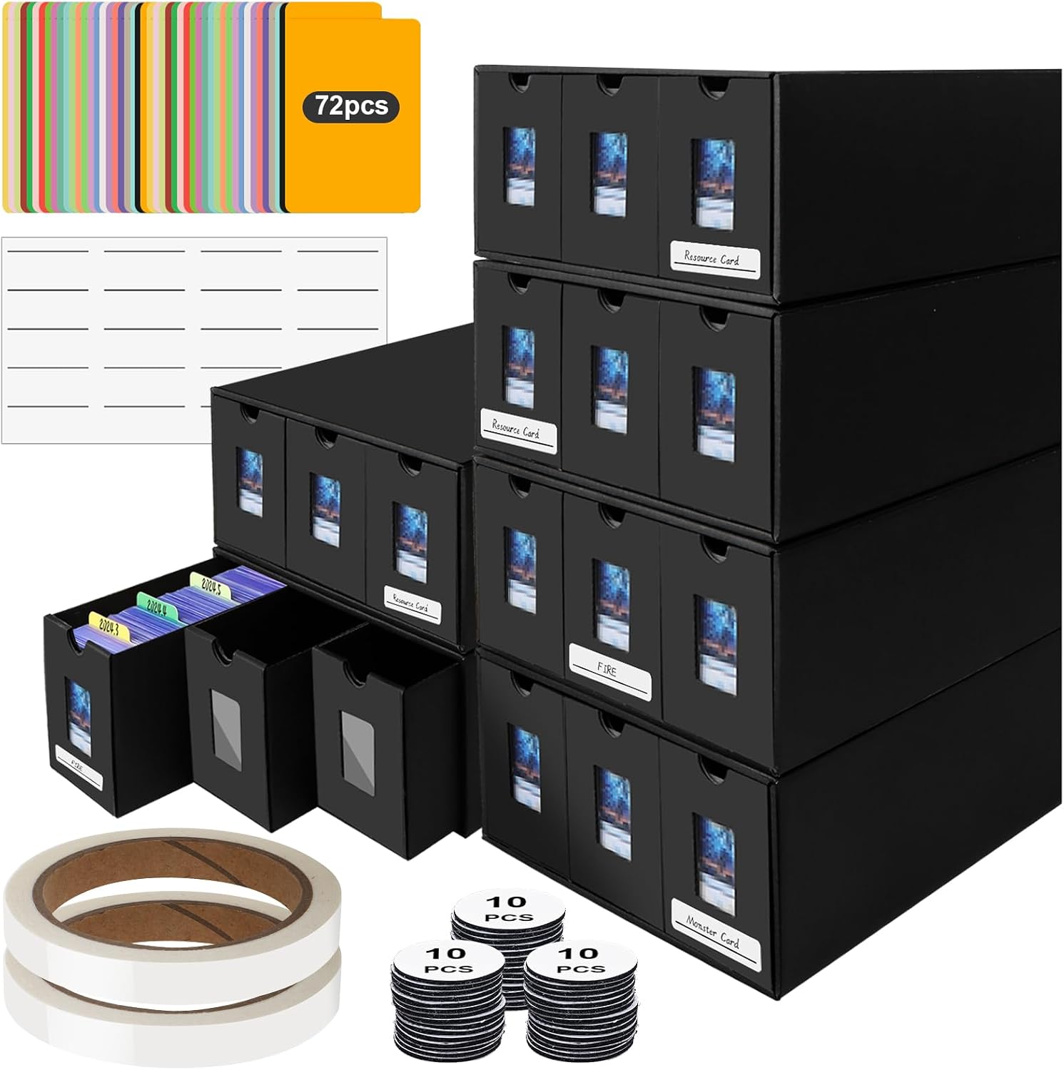Card Storage Box,10800+ Trading Card Storage 1950+ Toploader Card Storage Box for Commander Display,with 72 Dividers, Labels & Tapes,Fit for TCG, MTG