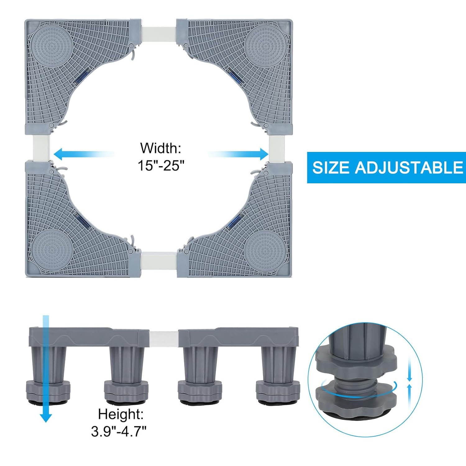 PATIKIL Mini Fridge Stand, Multi-Functional Adjustable Base Tray Anti-Vibration for Refrigerator Laundry Washing Machine Dryer Dishwasher, 3.9"-4.7" Height