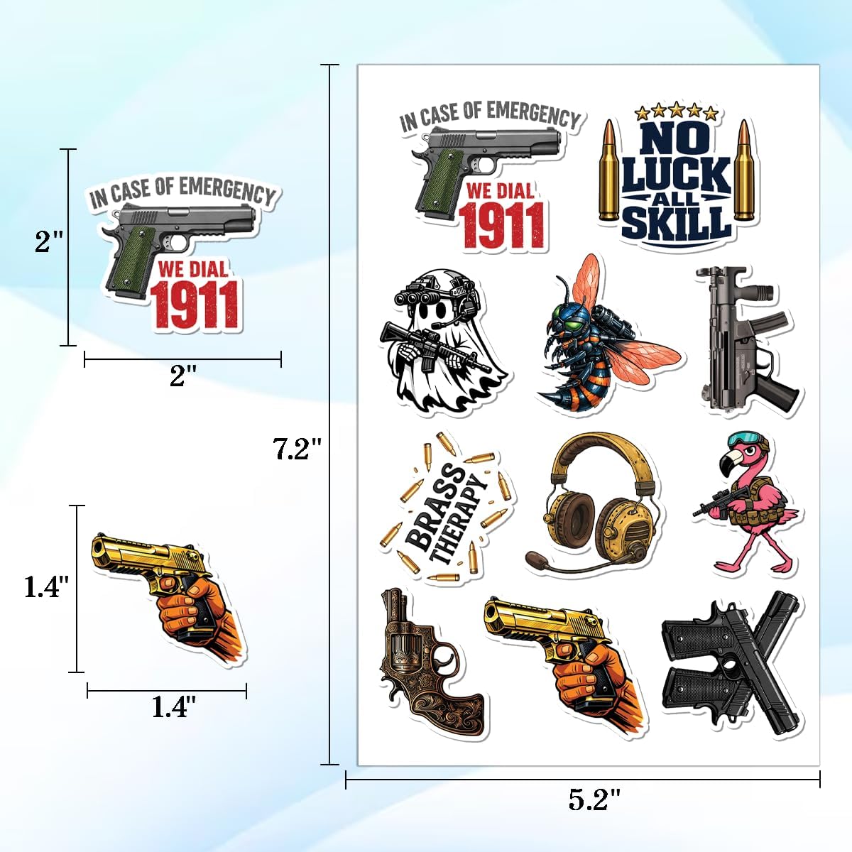 64PCS Gun Stickers – Funny Military & Outdoor Stickers for Laptop, Water Bottle, Cool Survival & Adventure Decals for Men image 4