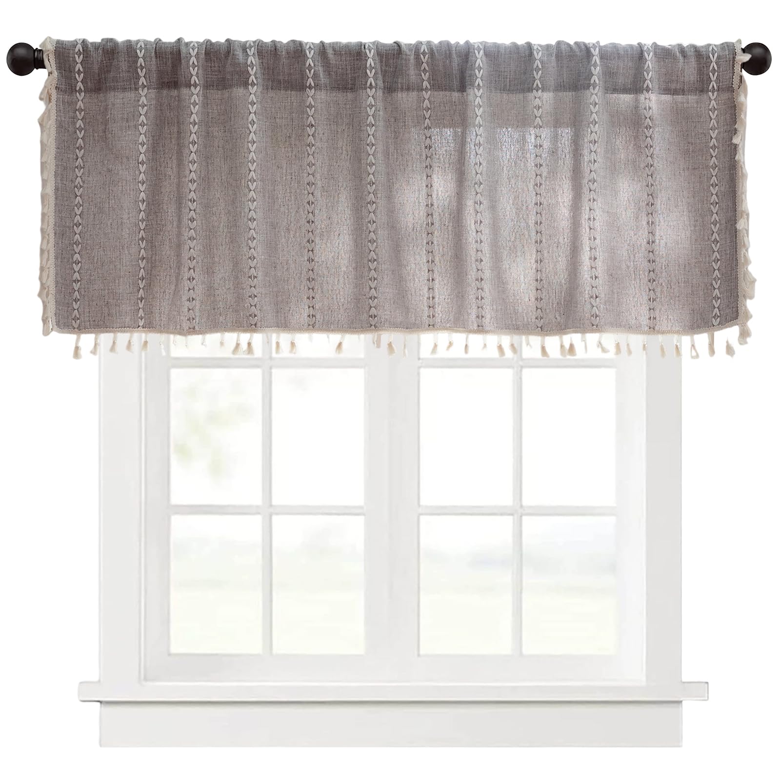 HonorHut Embroidery Short Panel Curtain Semi-Transparent Kitchen Curtains Country House Style, Dark Gray 132 cm×61 cm