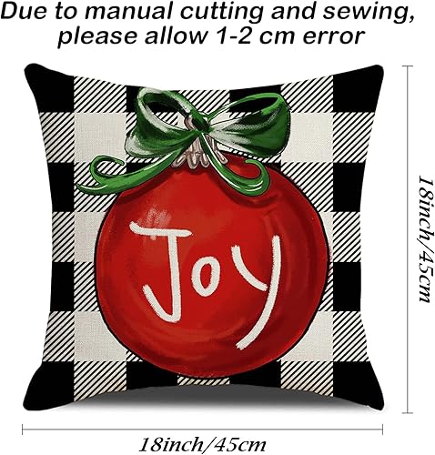 Miniatura 7 de Juego de 4 fundas de almohada de Navidad de 18 x 18 pulgadas, para decoración navideña, diseño de búfalo rojo y negro, a cuadros de invierno, para