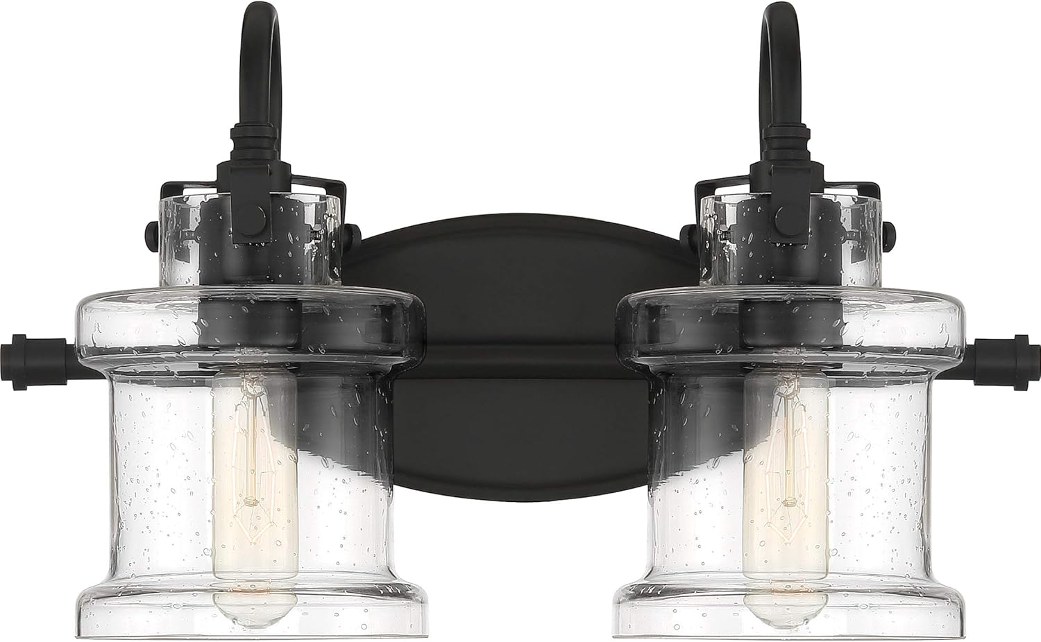 Quoizel Danbury Bath Vanity Lights, 16.25 Inch 2-Light Earth Black Vintage-Inspired Bathroom Lighting Fixtures Over Mirror, 100W, Clear Seedy Glass, Wall Mount Light for Bathrooms, Kitchen or Hallway