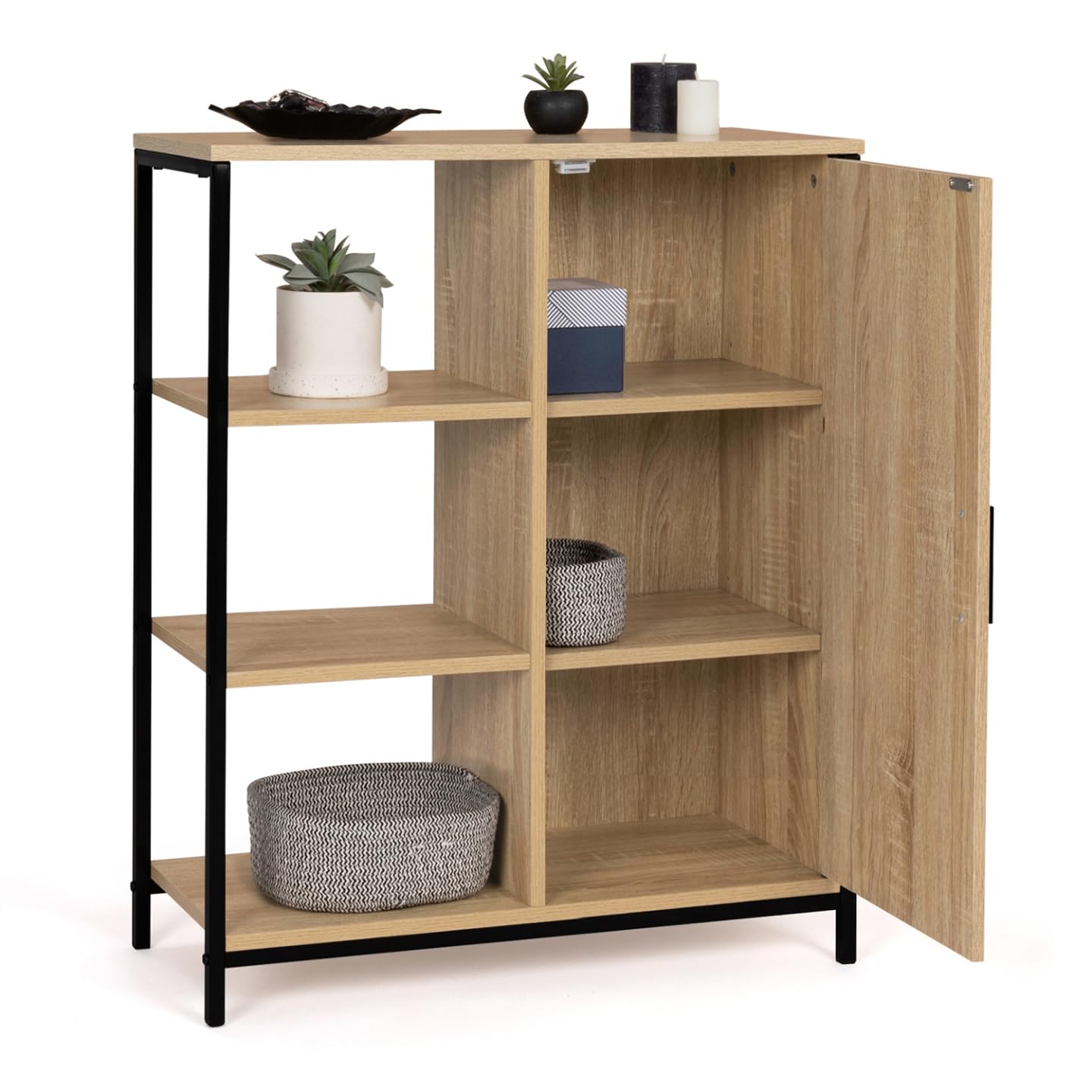 IDMarket - ESTER lage kast 2 deuren zwart metaal en houten contour industrieel design IDMarket - ESTER lage kast 2 deuren zwart metaal en houten contour industrieel design