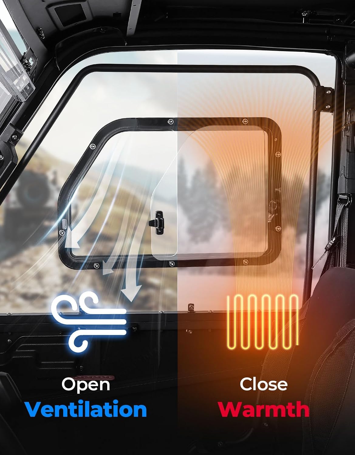 KEMIMOTO 2-IN-1 Convertible UTV Doors with Vented Window, Compatible with Polaris Ranger Crew XP 1000 2019-2026, Removable PC Upper Windows & PP Half Door Panels (4-Door Set)