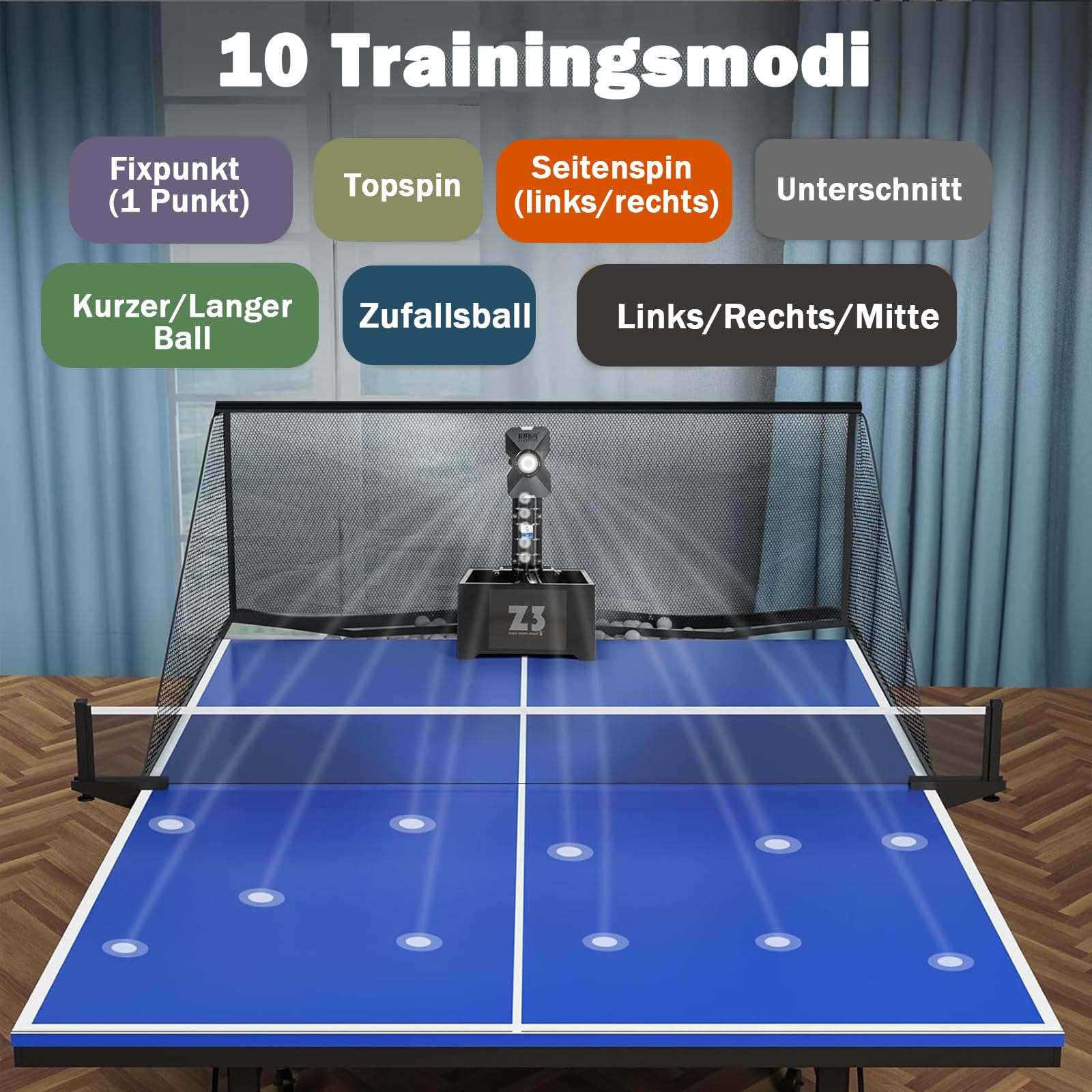 OUKANING Automatische Tischtennismaschine mit Fernbedienung 100 Bälle & Netz, Tischtennis-Roboter, Ping Pong Ball Wurfmaschine 35-90 Balls/Min, 10 Modi & Doppelrad-System, Ping Pong Ball Maschine