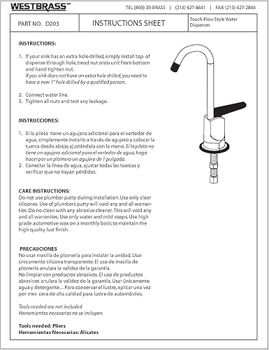 Miniatura 10 de Westbrass CO127-62 Kit de grifo dispensador de agua fría pura estilo Touch-Flo de 6 pulgadas con unidad de filtro en línea debajo del fregadero y 2