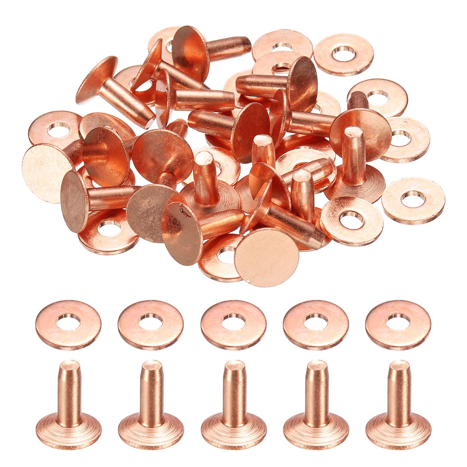 sourcing map 20Set Copper Rivets and Burrs Washers 9x3.3x9mm Polish Finish Copper Solid Leather Rivet Fastener Studs Posts for Leather DIY Craft Belts Wallets Collars, Rose Red Red