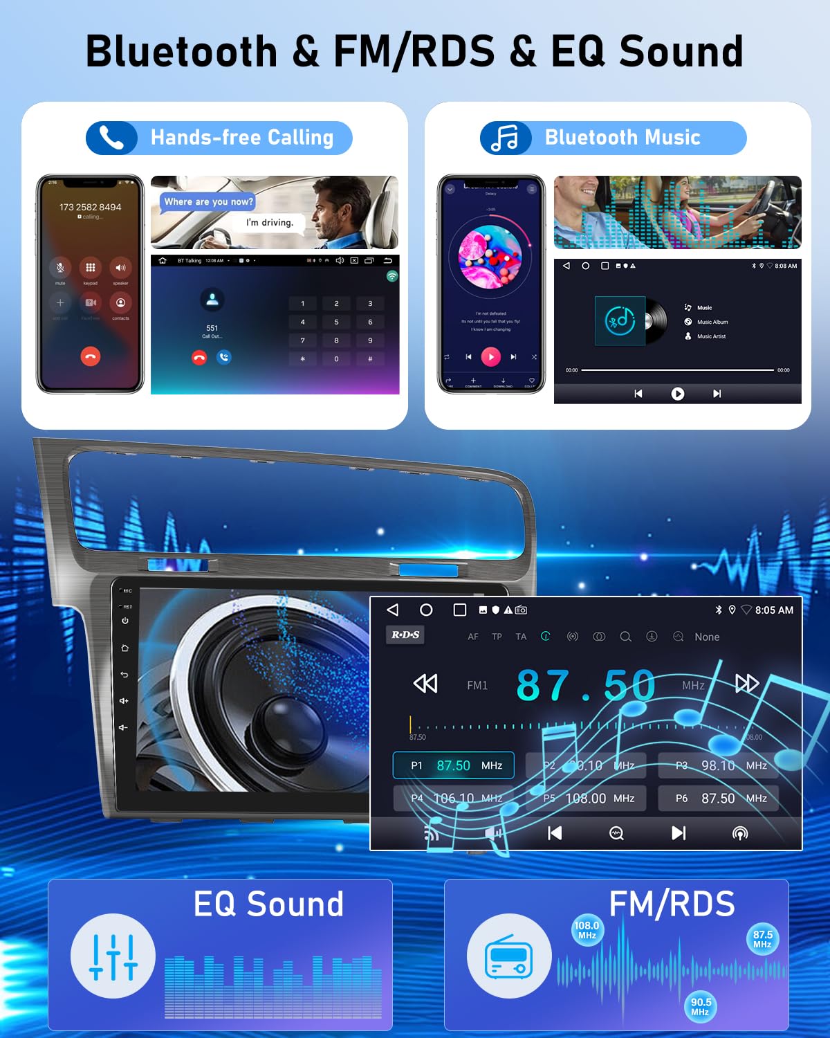 NHOPEEW 2G+64G Android Autoradio per VW Golf 7 MK7 2012-2020 - Senza fili Carplay e Android Auto - 10.1 pollici Android Stereo con WiFi EQ GPS Mirror Link FM RDS + Telecamera posteriore
