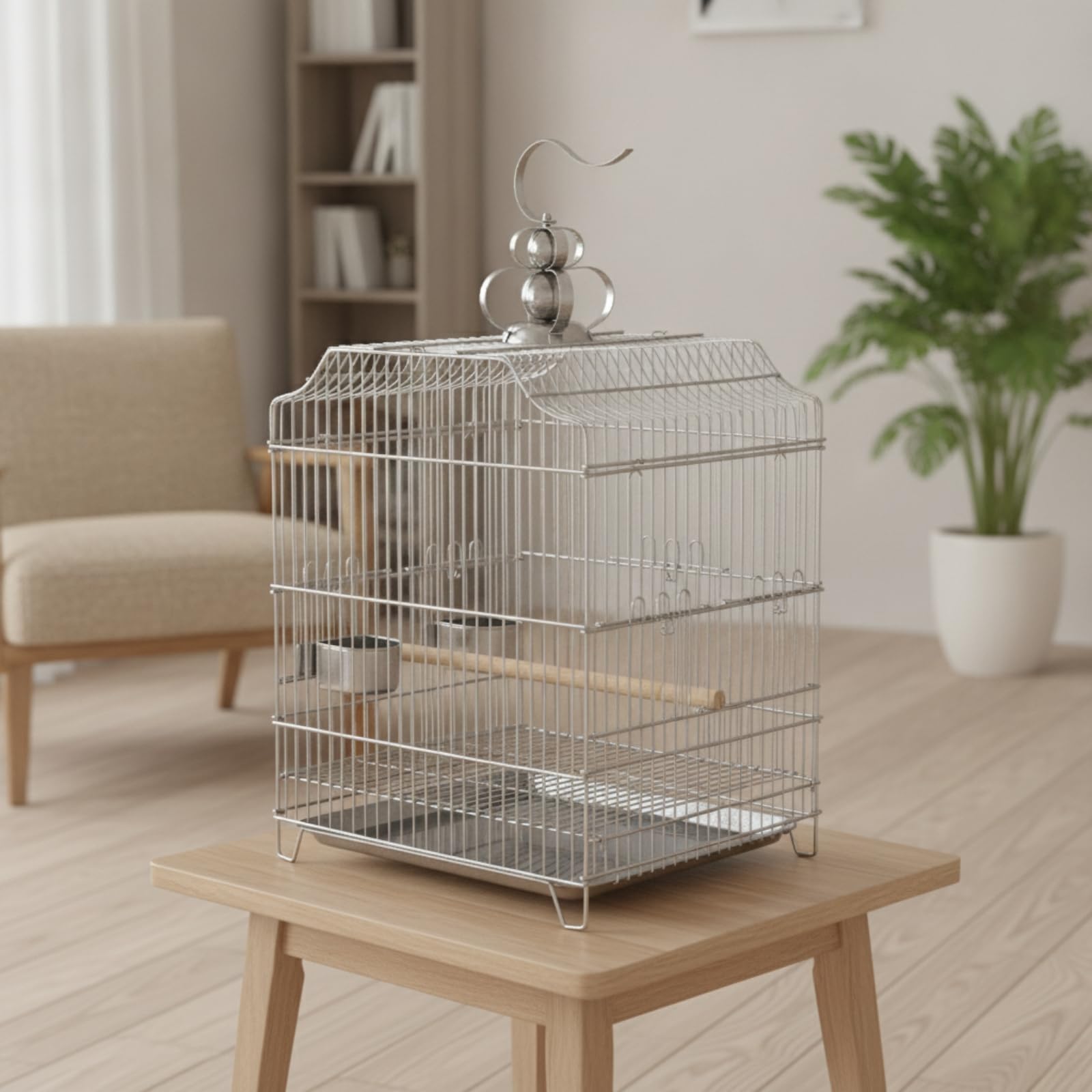 Edelstahl-Vogelkäfig hausnehmbar Vogelkäfig mit Kotschublade quadratisch Vogelvolie für Vogelbesitz, Wellensittichhalt, Wohnzimm, 31x31x58.5 cm