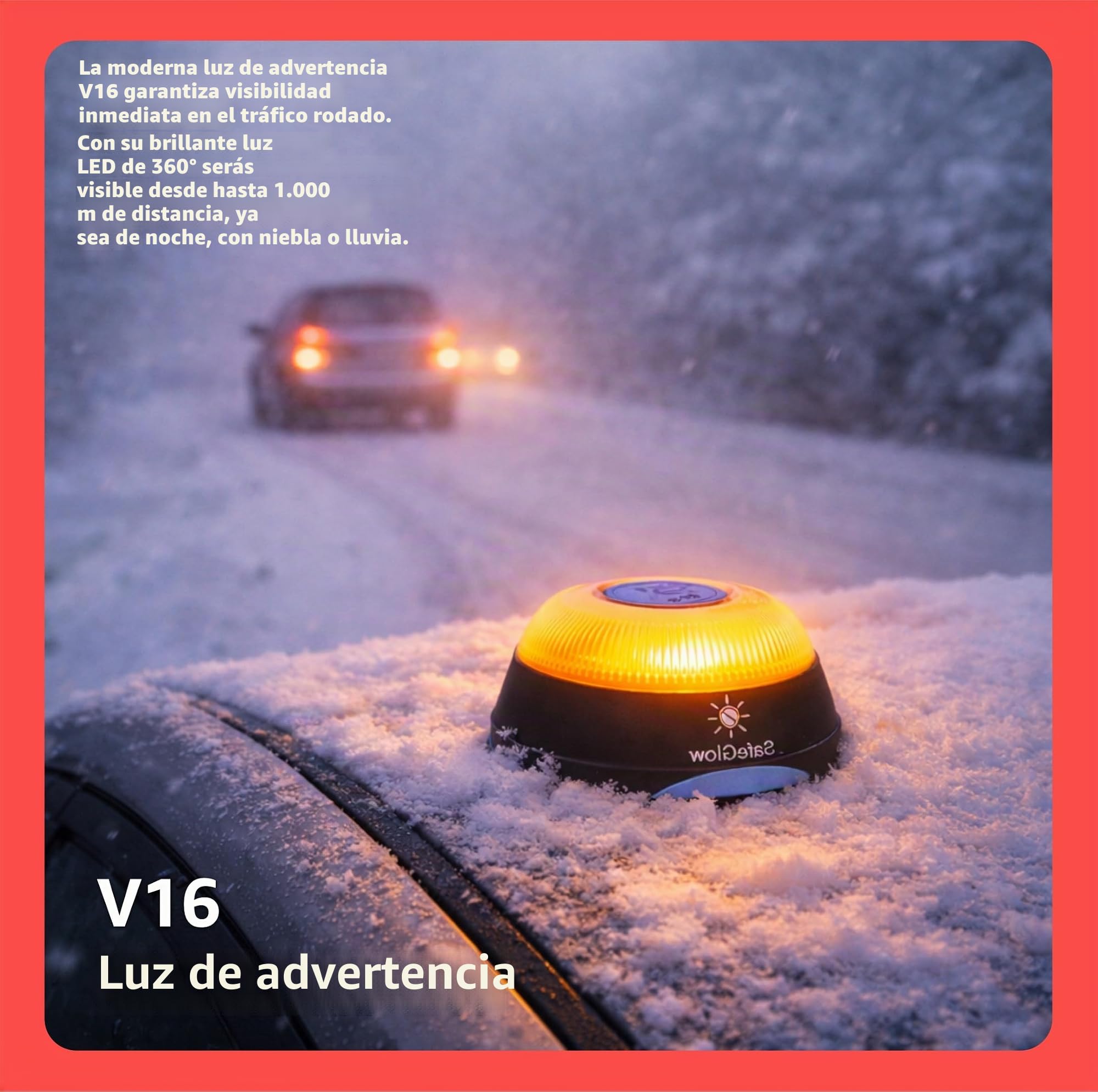 V16 Luz de advertencia - IDADA 21020060 - Triángulo de advertencia y triángulo de avería - Homologación UE 2026 - Coche y motocicleta (V16 luz de advertencia con SIM y DGT 3.0)
