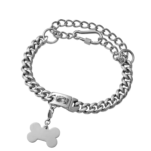 Foto 4 de 8 de Collar De Perro De Acero Inoxidable Plateado Y Dorado,Collar De Perro De Cadena Cubana
