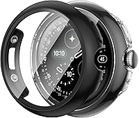 Vista 10 de JZK Paquete de 2 fundas protectoras de pantalla para Google Pixel Watch 2 (2023) / Pixel Watch, carcasa protectora general resistente a los arañazos