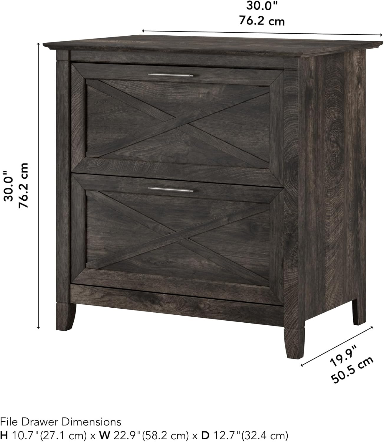 Bush Home Key West 2 Drawer Lateral File Cabinet in Dark Gray Hickory, Document Storage for Home Office, Accent Chest with Drawers