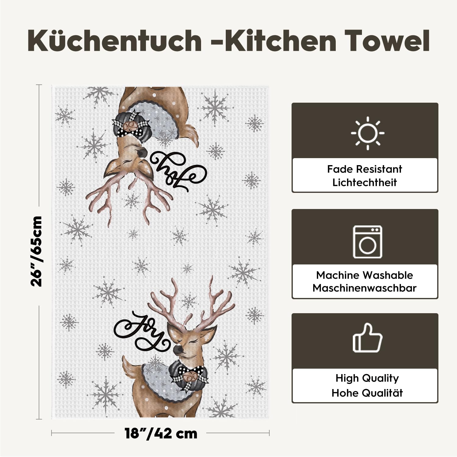 Artoid Mode Muñeco de nieve guantes de reno acebo Navidad paños de cocina, 42 x 65 cm, decoración de invierno, juego de 4