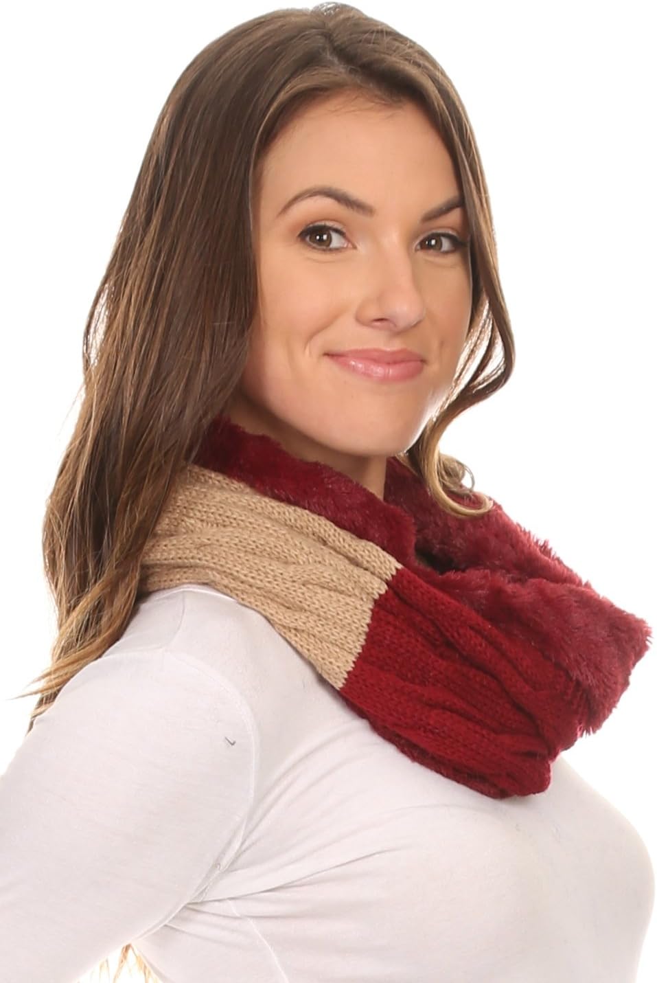 Sakkas Maye short Two Sided Faux Fur Multi Colored Bolcked Wrap Infinity Scarf - Image 4