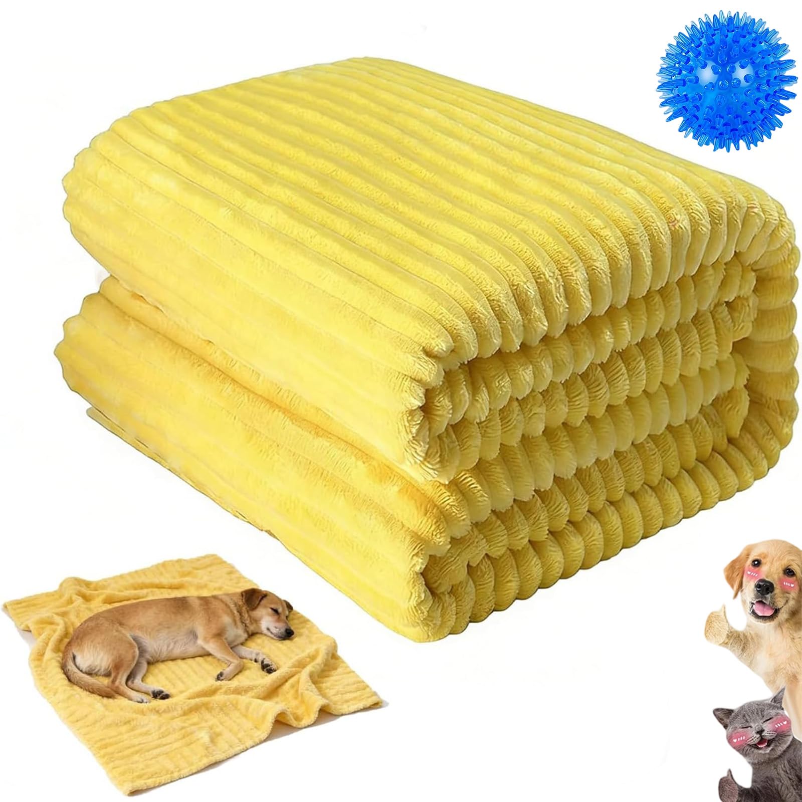 Pnedeodm Emotional Support Blanket for Dogs, Calming Yellow Blanket for Pets, Ultra-Soft Plush Fleece for Anxiety Relief, Furniture Protector for Couch, Bed, Crate and Car Travel (S)