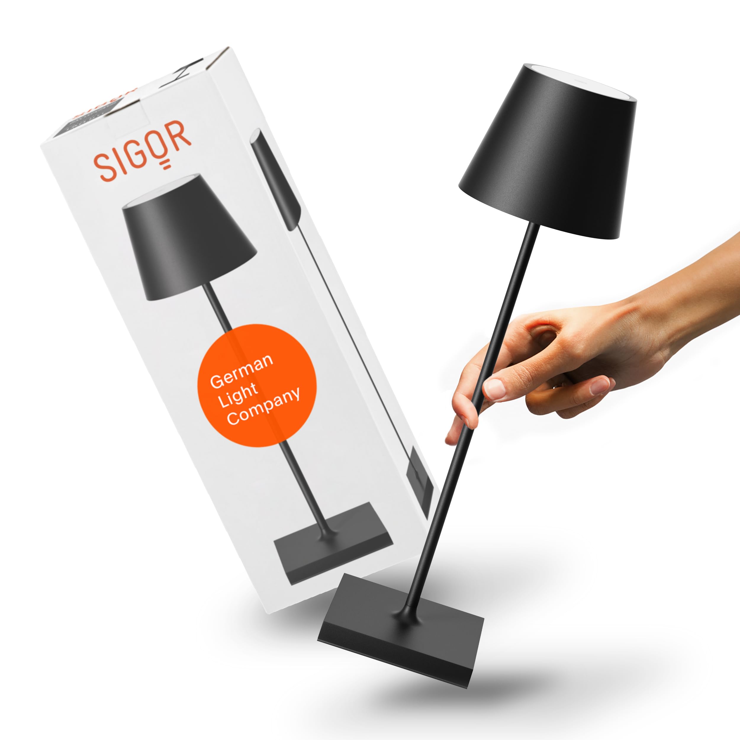 SIGOR Nuindie 2.0 – Dimmbare LED Akku-Tischlampe, Indoor & Outdoor, IP54, 38 cm, USB-C-Aufladung, 12 Std. Laufzeit, Nachtschwarz