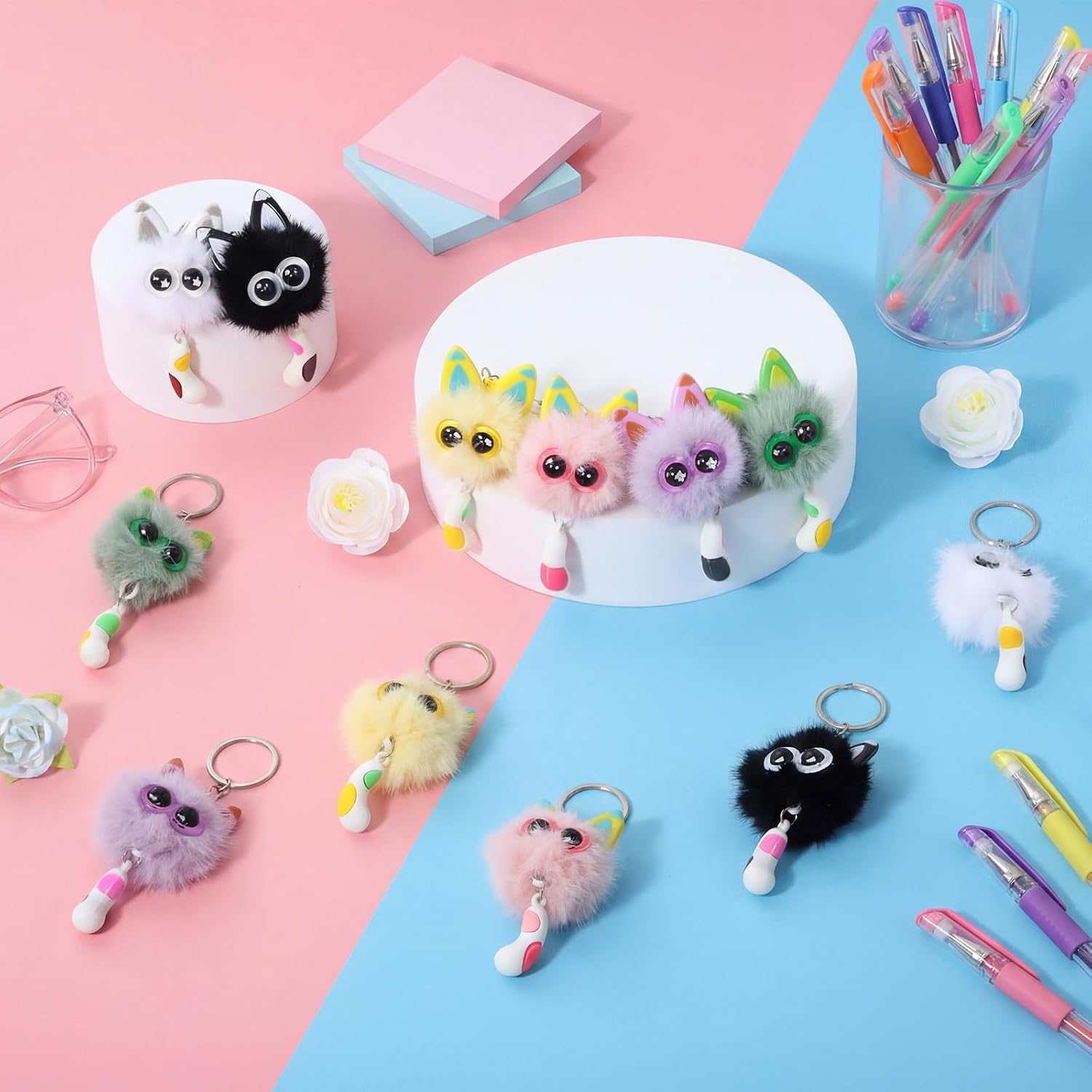 Nosiny 12 Pcs Cute Cat Plush Keychains Bulk, Plush bag Charms for Kitty Lovers, fuzzy Pom Pom Car Stuff Mini Cat Keychains image 4
