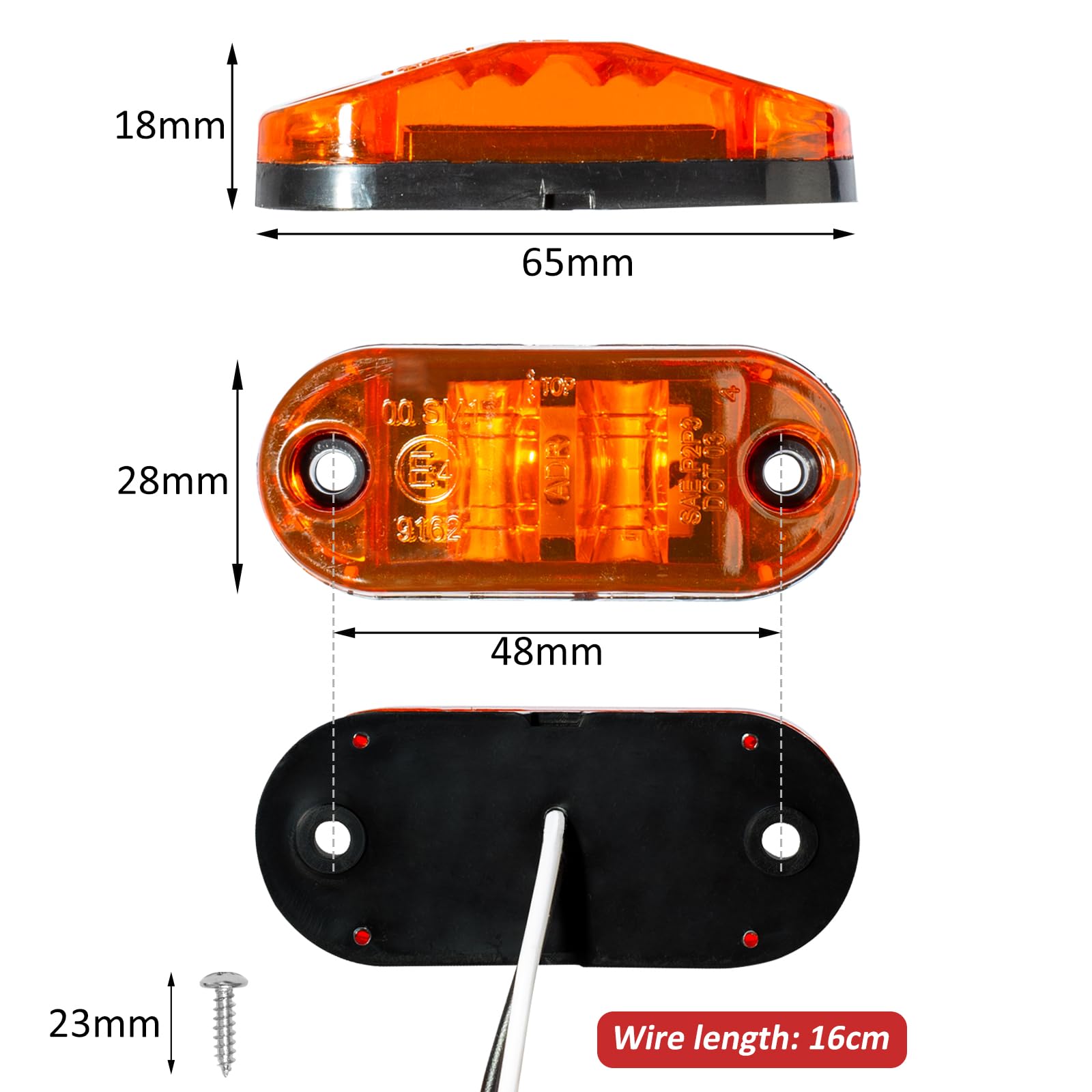 Catekro 10x Luci Ingombro LED 12V-24V, Luci di Posizione Laterali per Auto Indicatori Laterali con 2 LED 3000K Impermeabile per Camion Camper Furgone SUV (Giallo)
