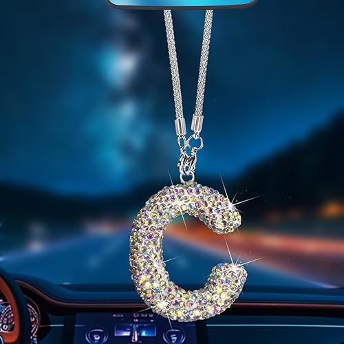 Colgante de cristal brillante en forma de C, accesorios de automóvil para mujer, accesorios de espejo retrovisor con diamantes de imitación,